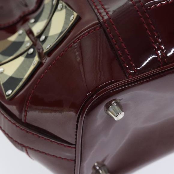 BURBERRY Hand Bag Enamel Red Silver Auth 91276 - Picture 14 of 16
